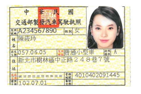 Taiwan Driving License Sample